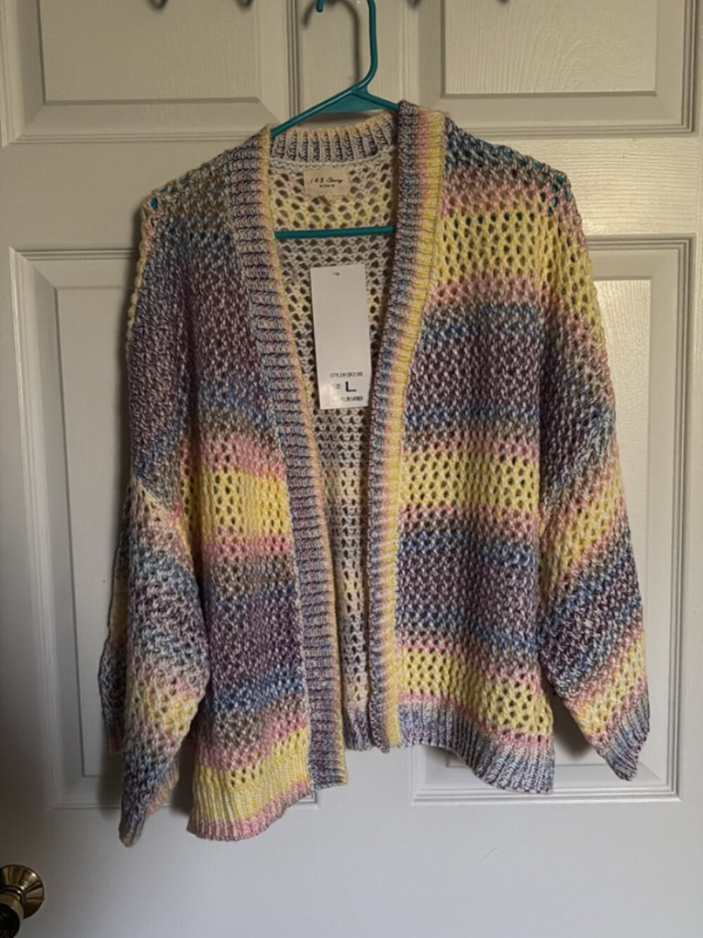 143 Story by Line Up Open Knit Cardigan – Size L Yellow/Lavender NWT